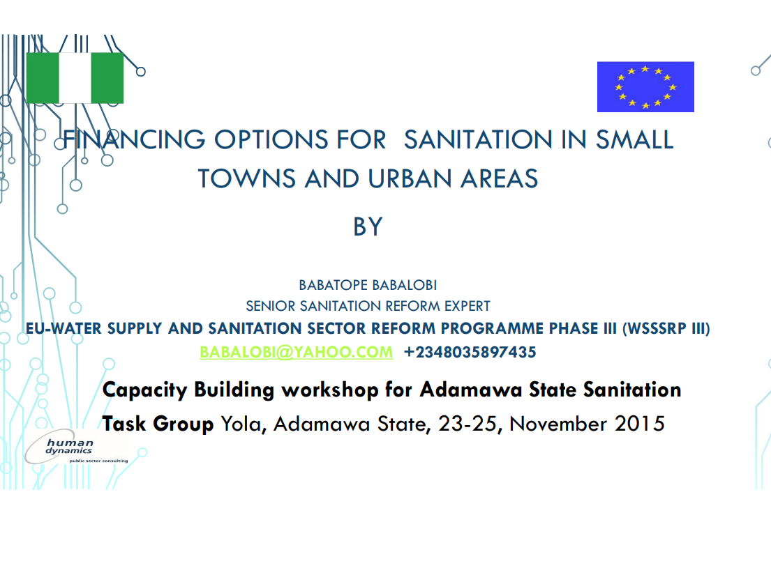 FINANCING OPTIONS FOR SANITATION IN SMALL TOWNS AND URBAN AREAS